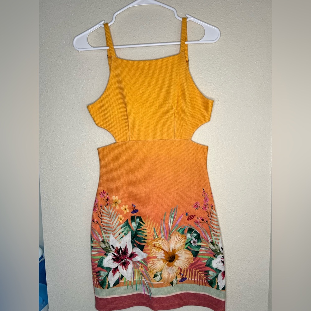Floral Cutout Dress in Yellow and Orange